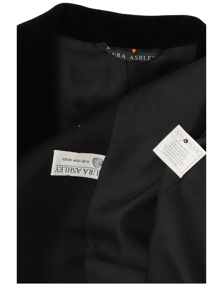 LAURA ASHLEY Damen Longline 4-Knopf-Blazerjacke UK 14 Große schwarze Wolle