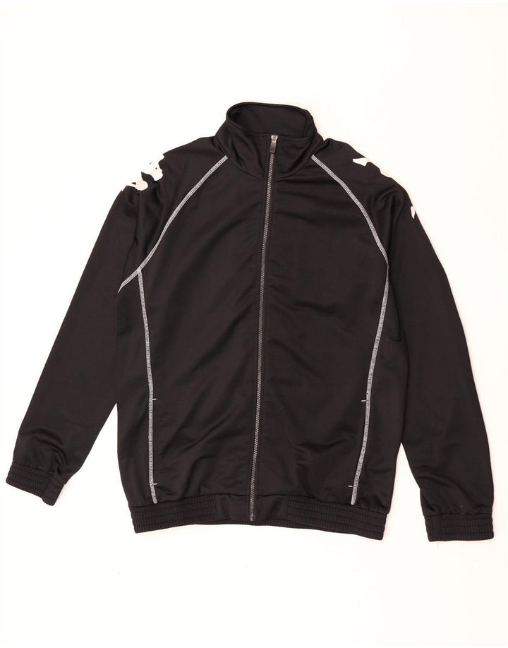 Kappa Herren-Trainingsanzugoberteil mit Grafik, groß, schwarzes Farbblock-Polyester