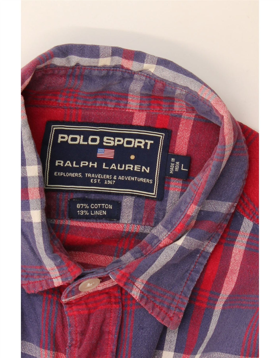 RALPH LAUREN Herren-Kurzarmhemd, groß, rot kariert, Baumwolle