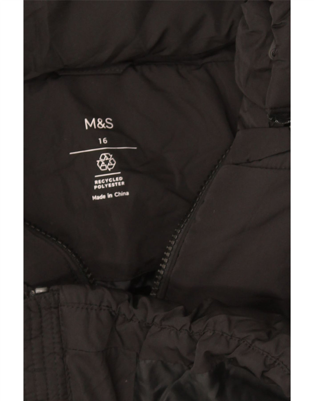 Marks & Spencer Wattierte Damenjacke mit Kapuze, UK 16, Größe L, Schwarz, Polyester
