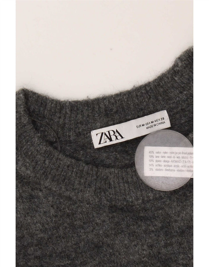 Zara Damen-Pullover mit Rundhalsausschnitt, UK 14, mittelgraues Nylon