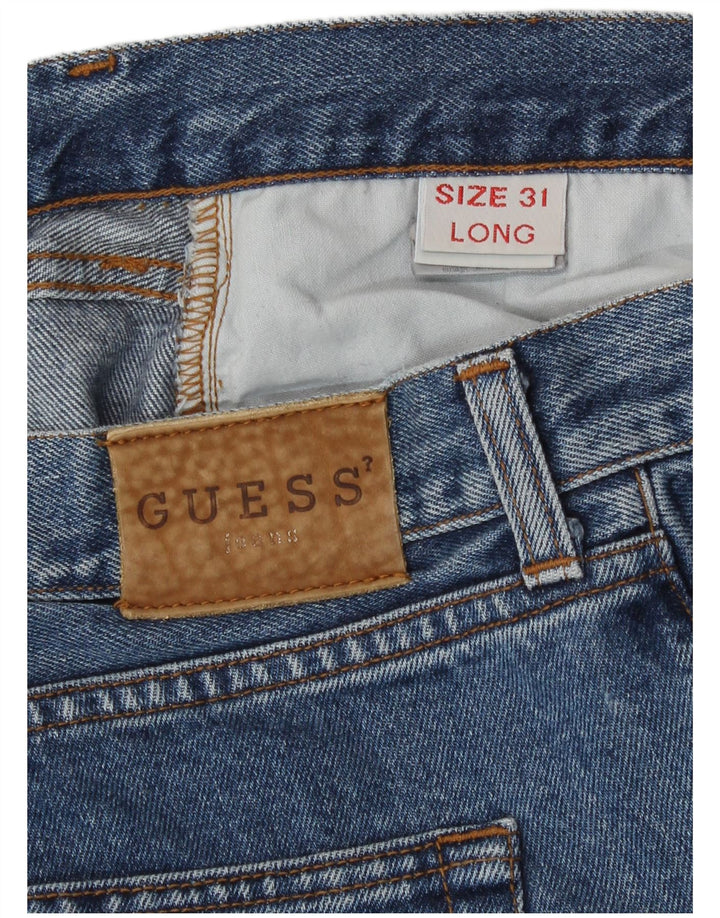 Guess Herren Straight Jeans W31 L31 Blaue Baumwolle