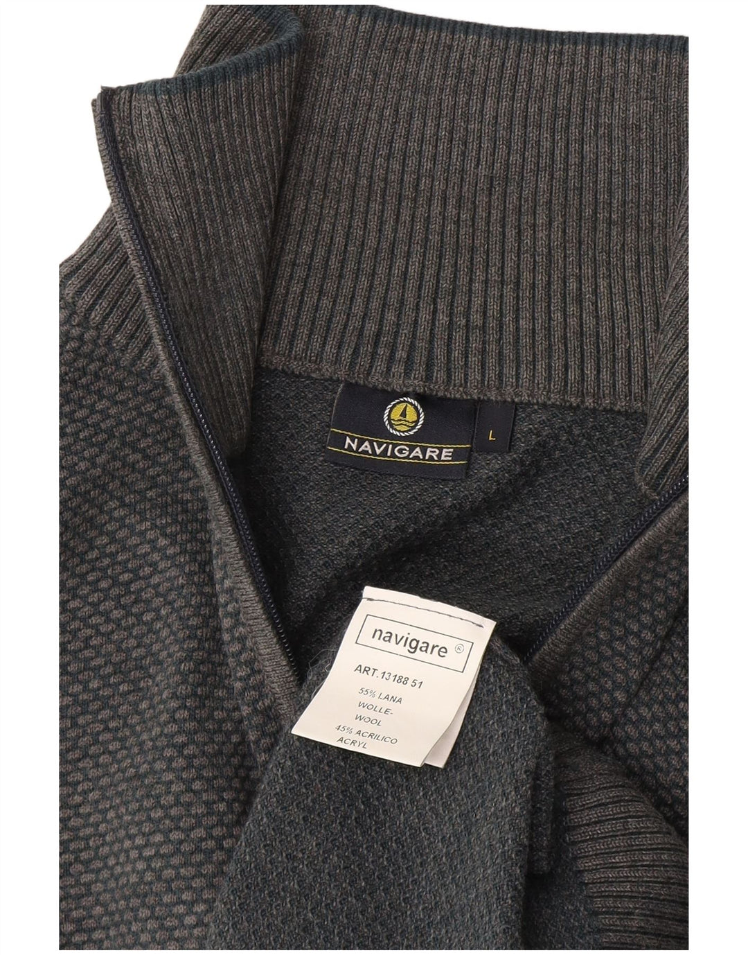 Navigare Herren-Pullover mit Reißverschluss am Hals, große graue Wolle