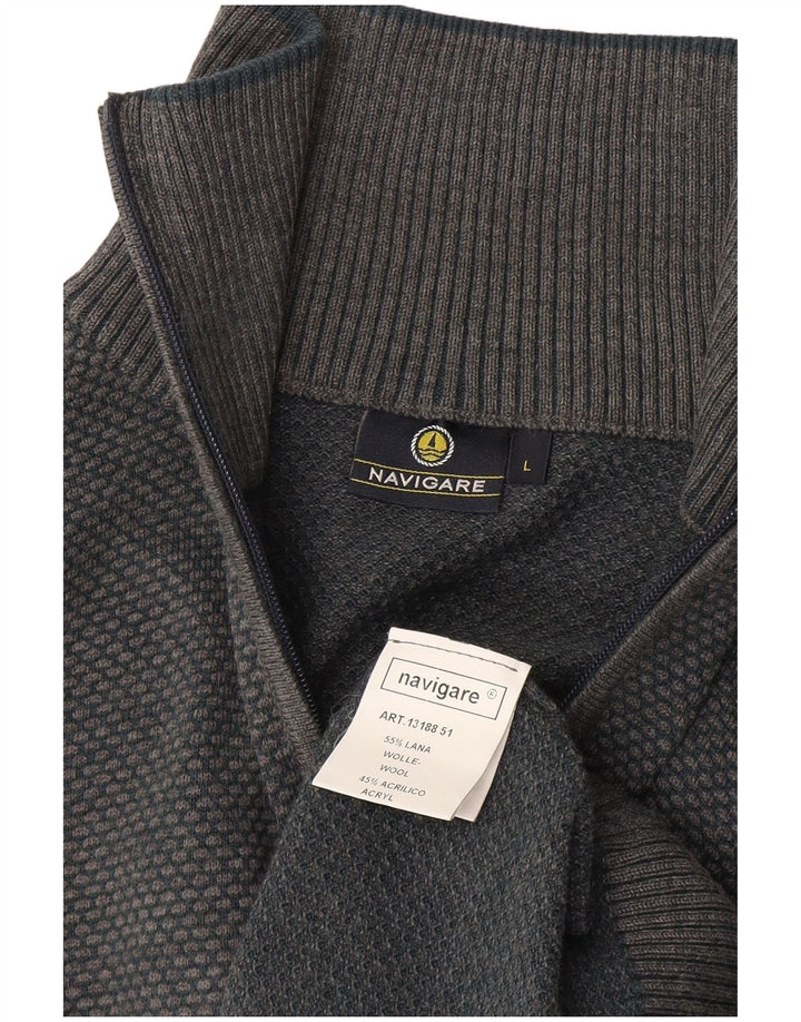 Navigare Herren-Pullover mit Reißverschluss am Hals, große graue Wolle