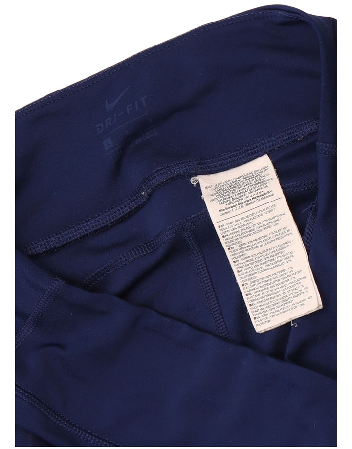Nike Womens Dri Fit Leggings UK 14 Large Marineblaues geometrisches Polyester