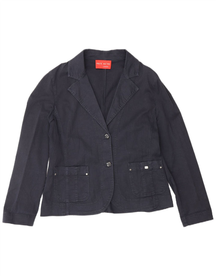 Perte by Krizia Damen 2-Knopf-Blazerjacke UK 14 Große marineblaue Baumwolle