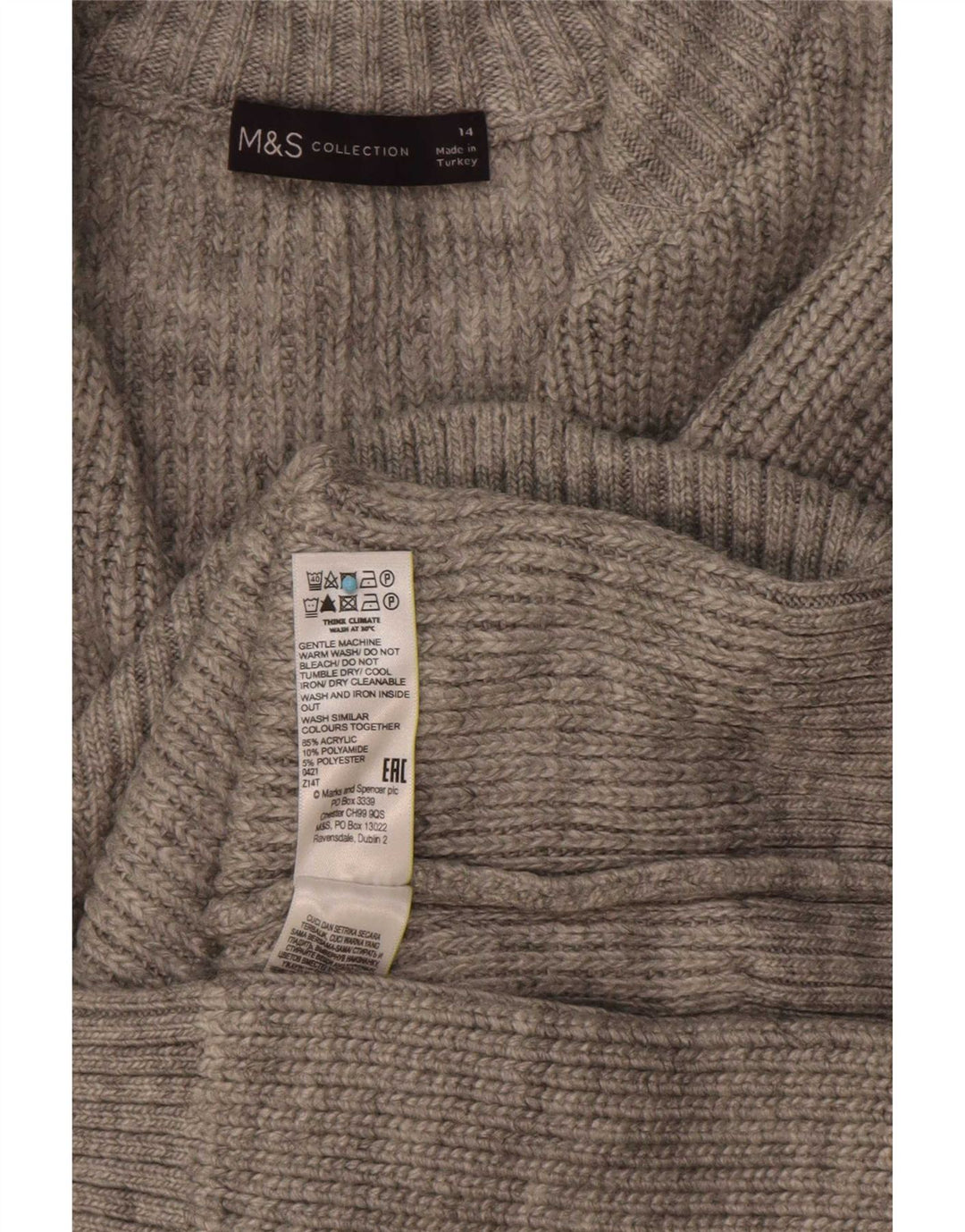 Marks & Spencer Damen-Pullover mit Reißverschluss am Hals, UK 14, Größe L, Grau, Acryl