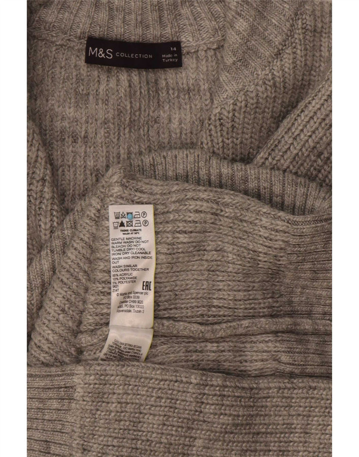Marks & Spencer Damen-Pullover mit Reißverschluss am Hals, UK 14, Größe L, Grau, Acryl