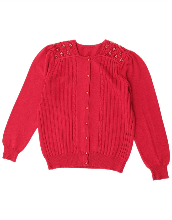 Vintage Damen Cardigan Pullover UK 14 Mittelrote Schurwolle