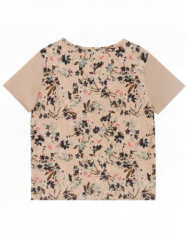 Marks & Spencer Damen T-Shirt Top UK 14 Large Beige Floral Viskose