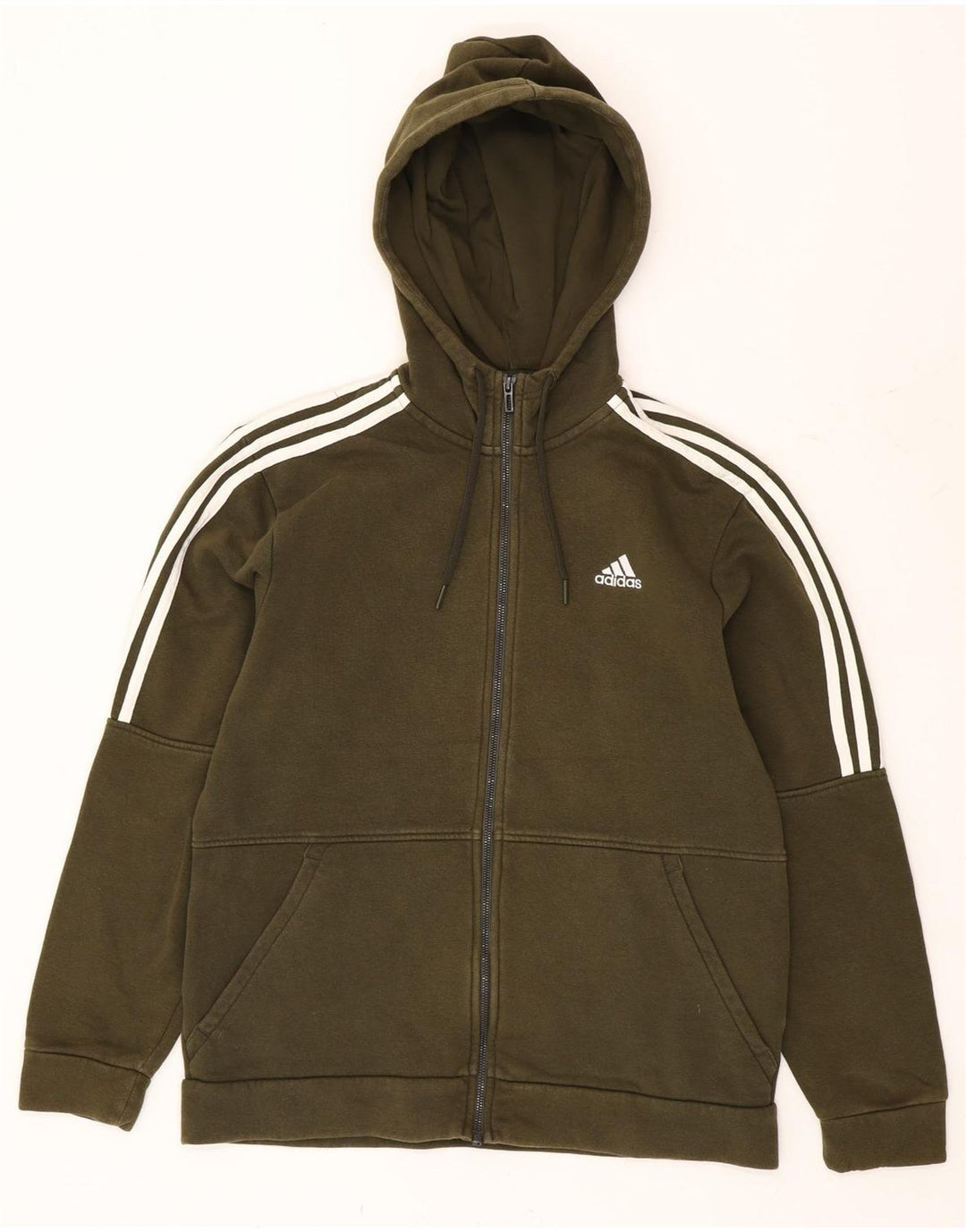 Adidas Herren-Kapuzenpullover mit Reißverschluss, mittlere Khaki-Baumwolle