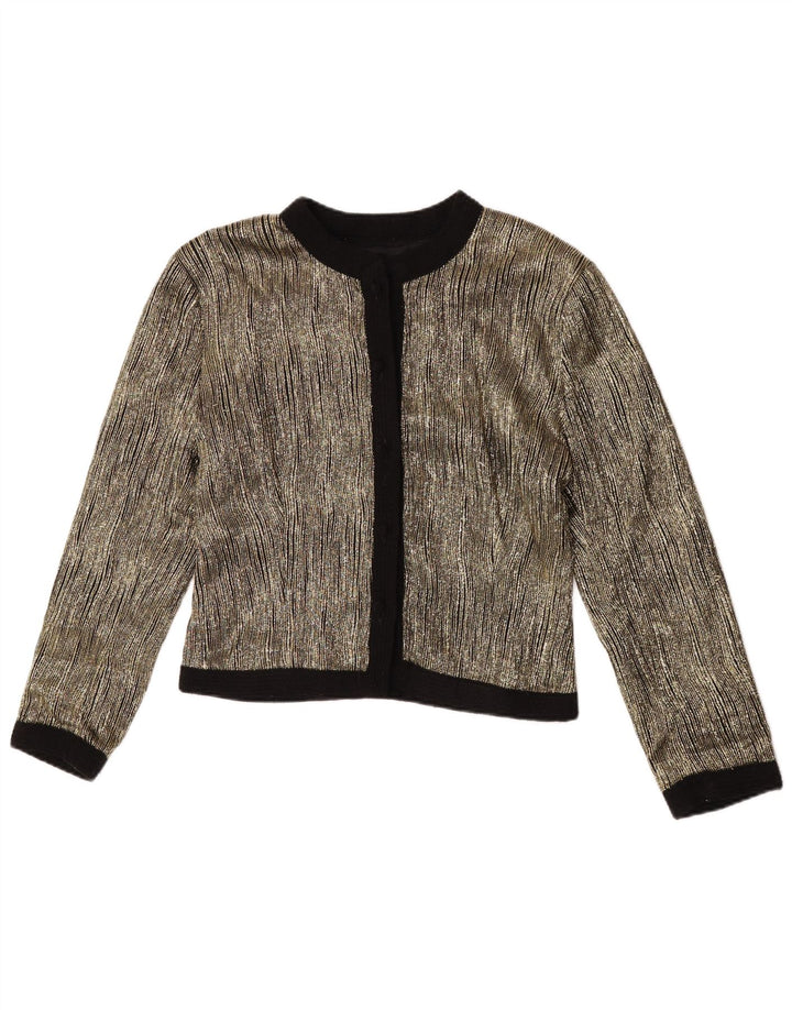 Vintage Damen Crop Blazer Jacke UK 14 Medium Gold Colourblock Acetat