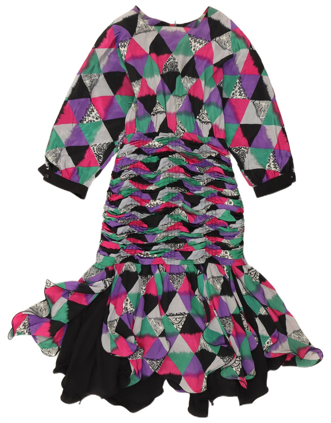 Vintage Damen Meerjungfrau Kleid IT 42 Medium Mehrfarbig Geometrisch
