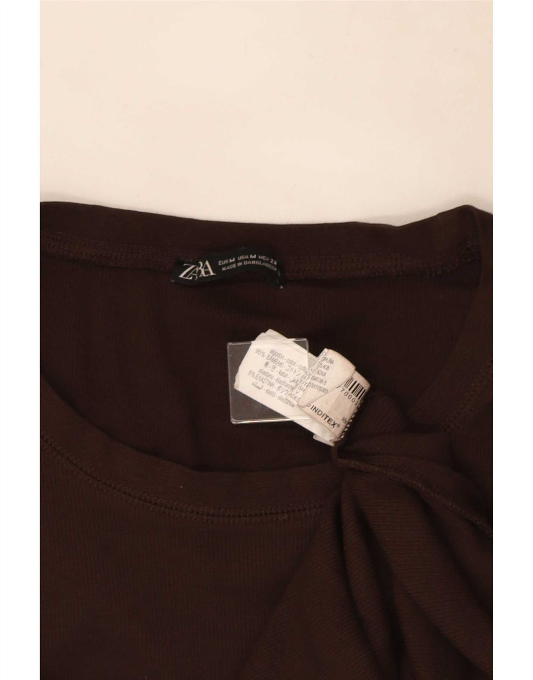 Zara Damen Top Langarm UK 12 Mittelbraune Baumwolle