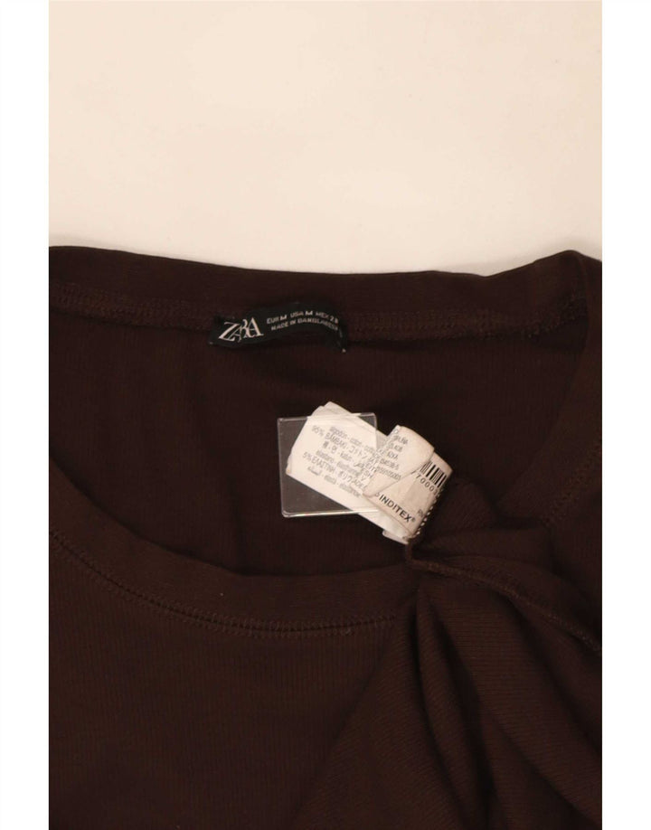 Zara Damen Top Langarm UK 12 Mittelbraune Baumwolle