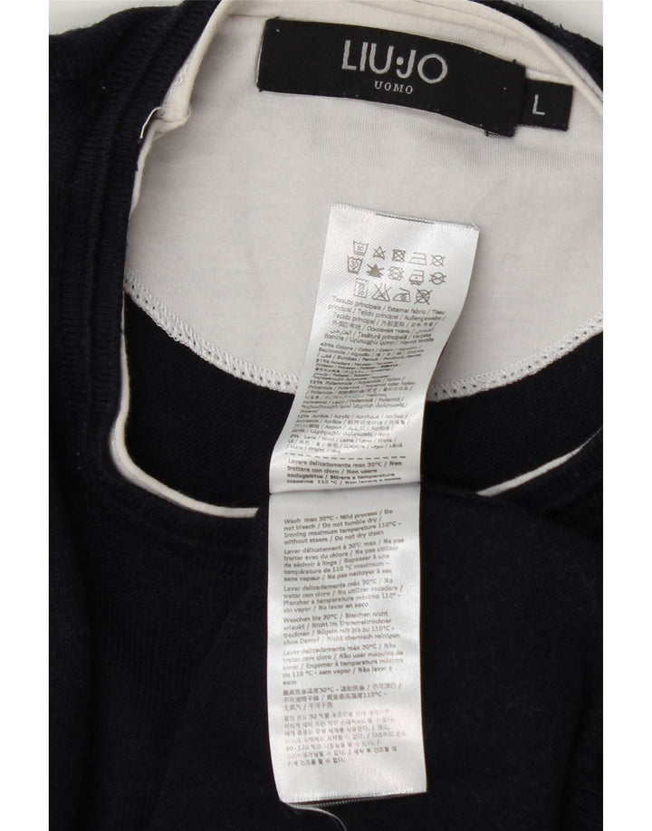 Liu Jo Herren-Pullover mit Rundhalsausschnitt, groß, marineblaue Baumwolle