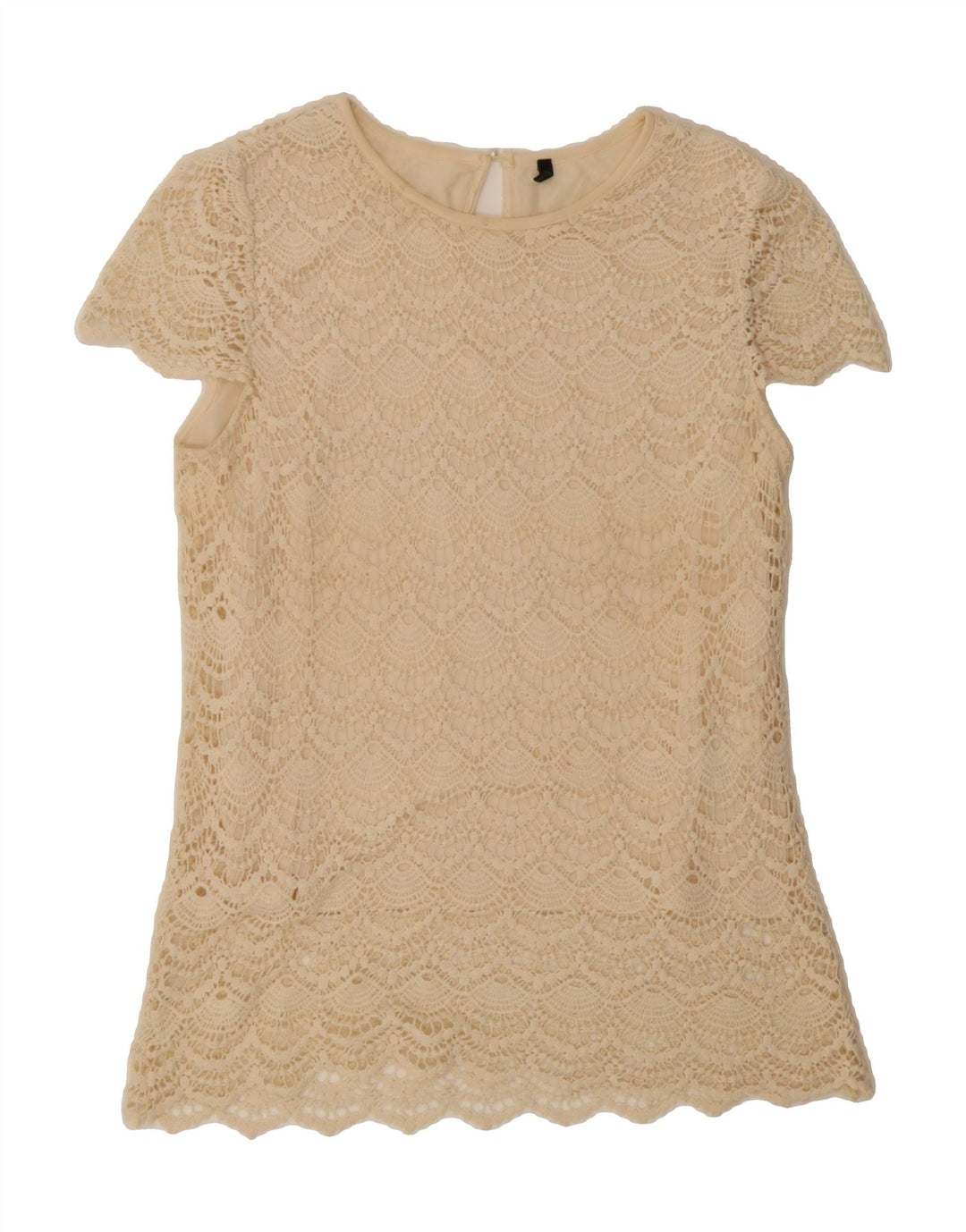 BENETTON Womens Crochet Blouse Top UK 14 Medium Beige Cotton Vintage Benetton and Second-Hand Benetton from Messina Hembry 
