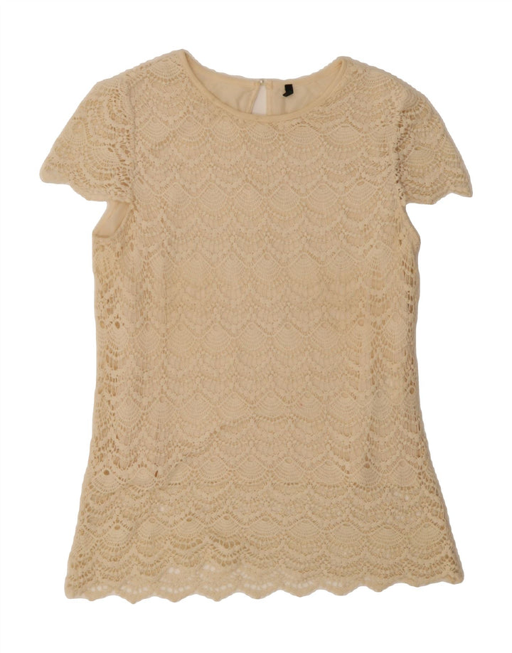 BENETTON Womens Crochet Blouse Top UK 14 Medium Beige Cotton Vintage Benetton and Second-Hand Benetton from Messina Hembry 
