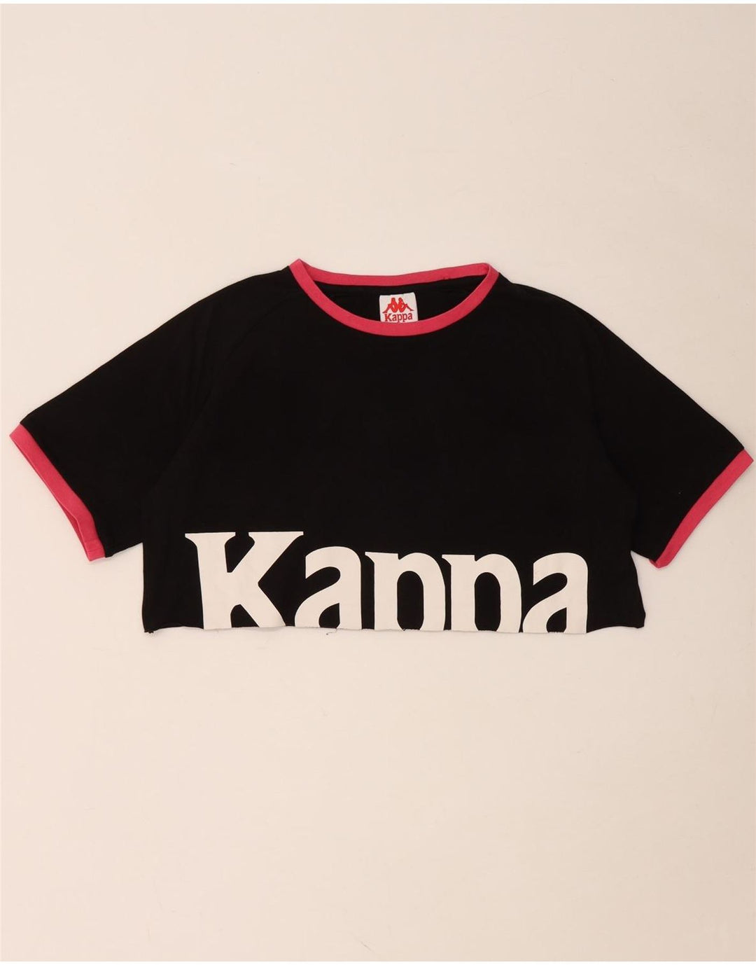 KAPPA Damen Crop Oversize Graphic T-Shirt Top UK 10 Small Schwarz Baumwolle