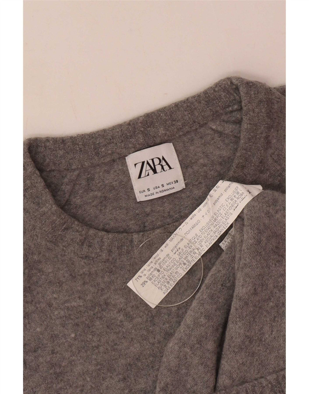 Zara Herren-Pullover mit U-Boot-Ausschnitt, kleine graue Wolle