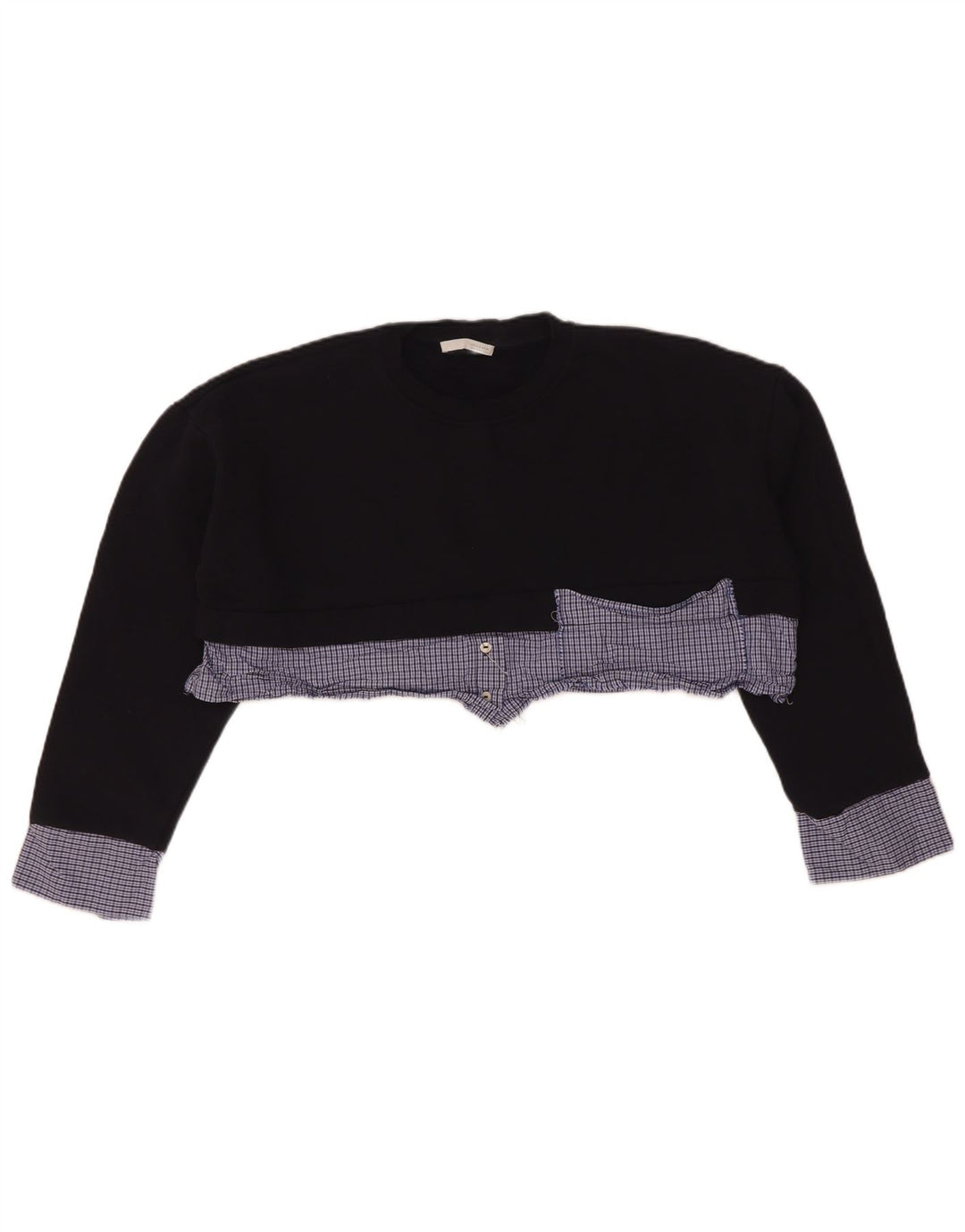 Zara Damen Crop Oversized Sweatshirt Pullover UK 10 Small Marineblau kariert