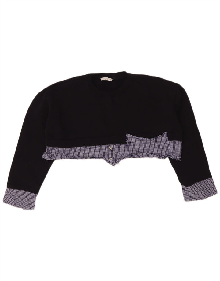 Zara Damen Crop Oversized Sweatshirt Pullover UK 10 Small Marineblau kariert