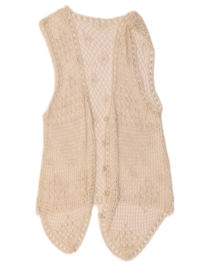 Vintage Damen Häkelweste UK 10 Small Off White