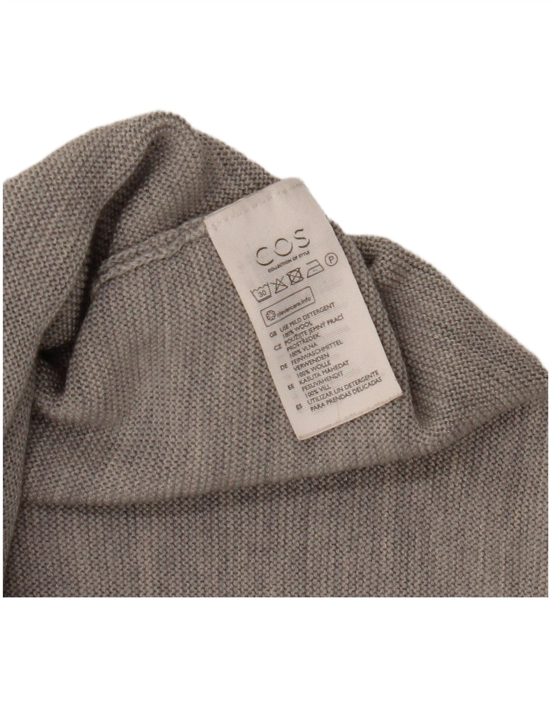 COS Damen-Pullover mit 3/4-Ärmeln, bauchfrei, U-Boot-Ausschnitt, Gr. 10, Größe S, graue Wolle