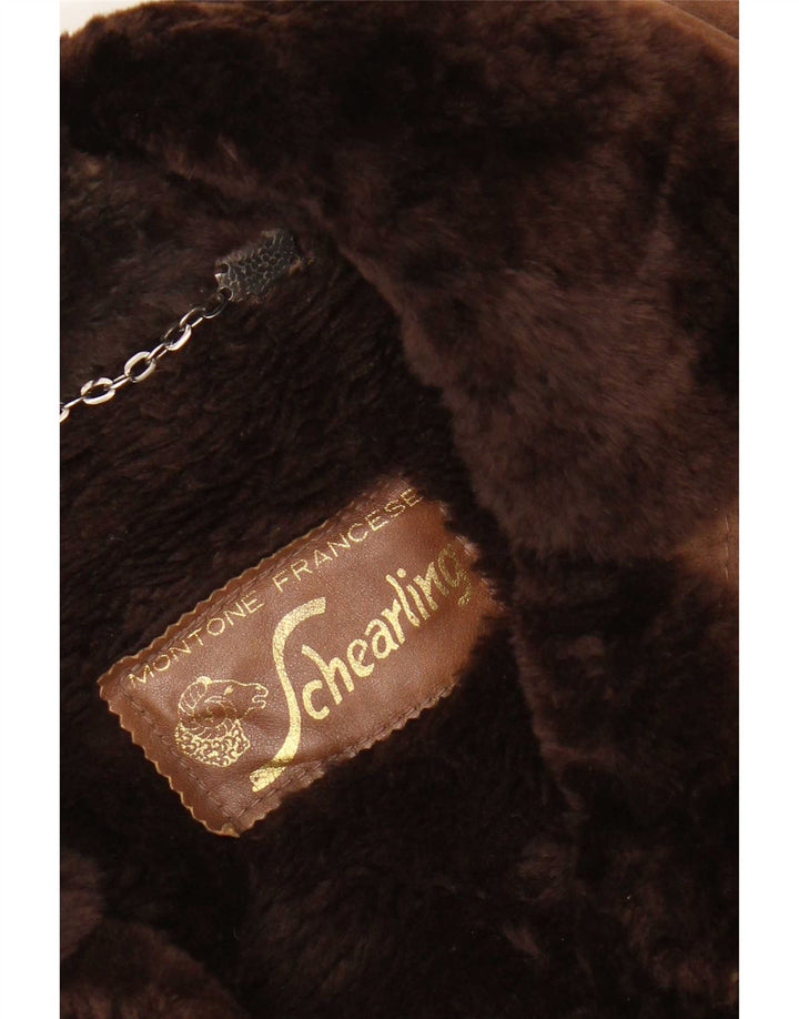 Vintage Damen-Zweireiher-Lammfellmantel UK 10 Small Brown