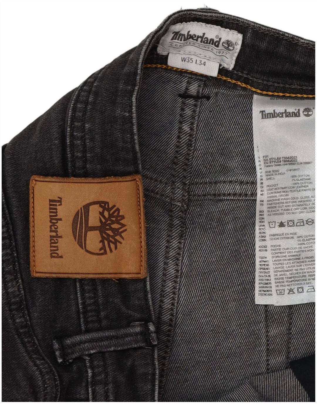 Timberland Herren Straight Jeans W35 L29 Schwarze Baumwolle