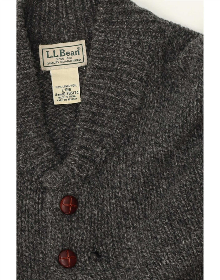 L.L.Bean Herren-Pullover mit Knopfkragen, groß, grau gesprenkelte Lammwolle
