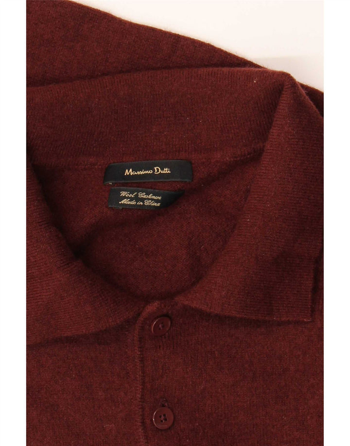 Massimo Dutti Herren-Pullover mit Rollkragen, groß, burgunderrote Wolle