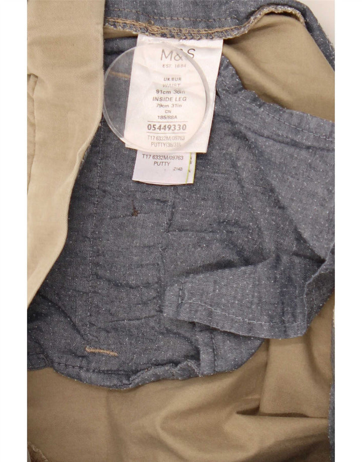 Marks & Spencer Herren-Anzughose in normaler Passform, W36, L31, Beige, Baumwolle