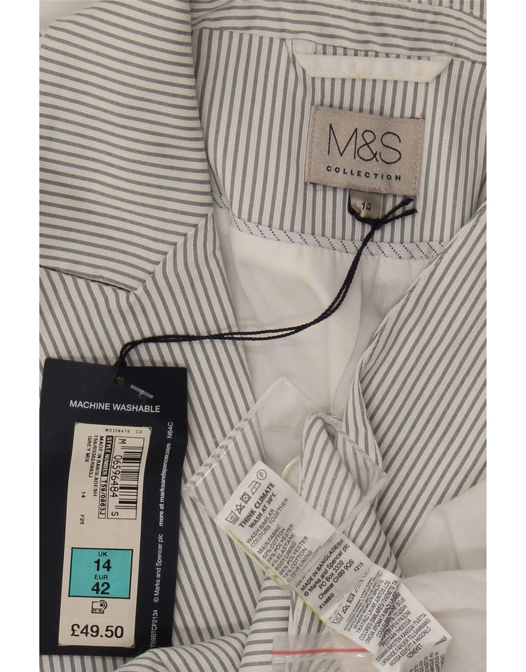 Marks & Spencer Damen-Blazer mit 1 Knopf, Gr. 44, Grau, Nadelstreifen