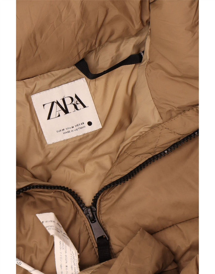 Zara Damen-Kapuzen-Übergröße, wattierte Jacke, UK 14, mittelbeigefarbenes Nylon