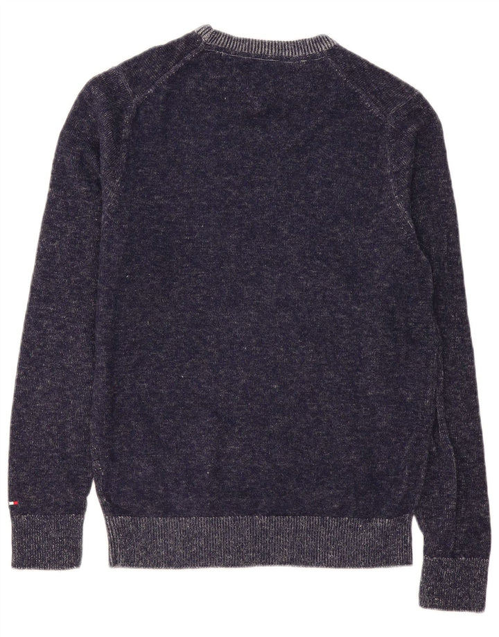Tommy Hilfiger Herren-Pullover mit grafischem Rundhalsausschnitt, mittelmarineblaue Wolle