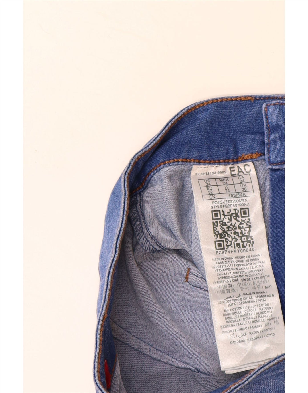 GUESS Damen-Jeans mit hoher Taille, Röhrenjeans, W24, L28, blaue Baumwolle