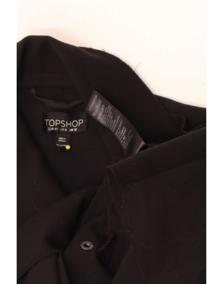 Topshop Damen Kurzer Trenchcoat UK 12 Medium Schwarz Polyester
