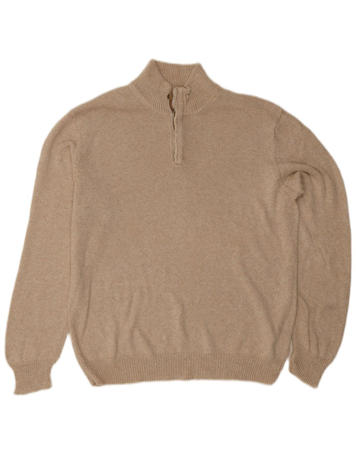Massimo Dutti Herren-Pullover mit Knopfkragen, groß, beige Baumwolle
