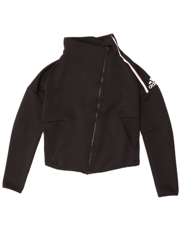 Adidas Damen Crop Trainingsanzug Top Jacke UK 8/10 Small Schwarz Polyester