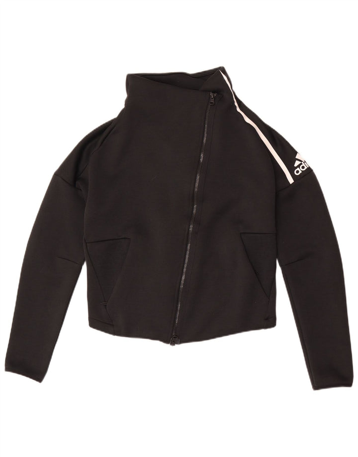 Adidas Damen Crop Trainingsanzug Top Jacke UK 8/10 Small Schwarz Polyester