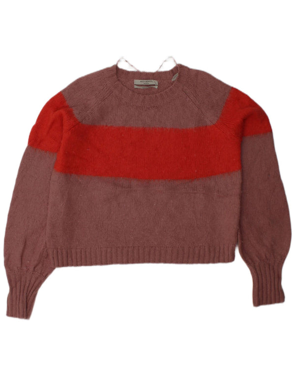 ALL SAINTS Damen-Pullover mit Rundhalsausschnitt, UK 14, mittelrosa, Farbblock
