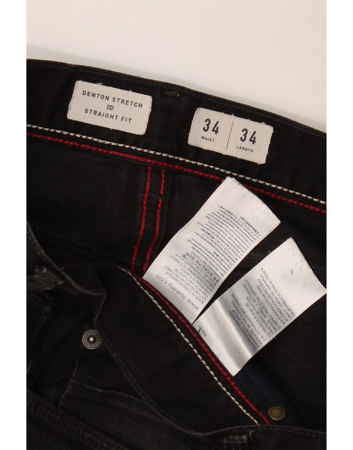 TOMMY HILFIGER Herren Denton Straight Jeans W34 L34 Schwarze Baumwolle