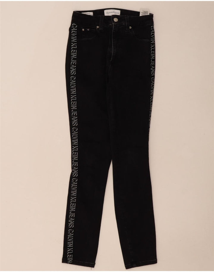 CALVIN KLEIN Damen Graphic Skinny Jeans W27 L30 Schwarze Baumwolle