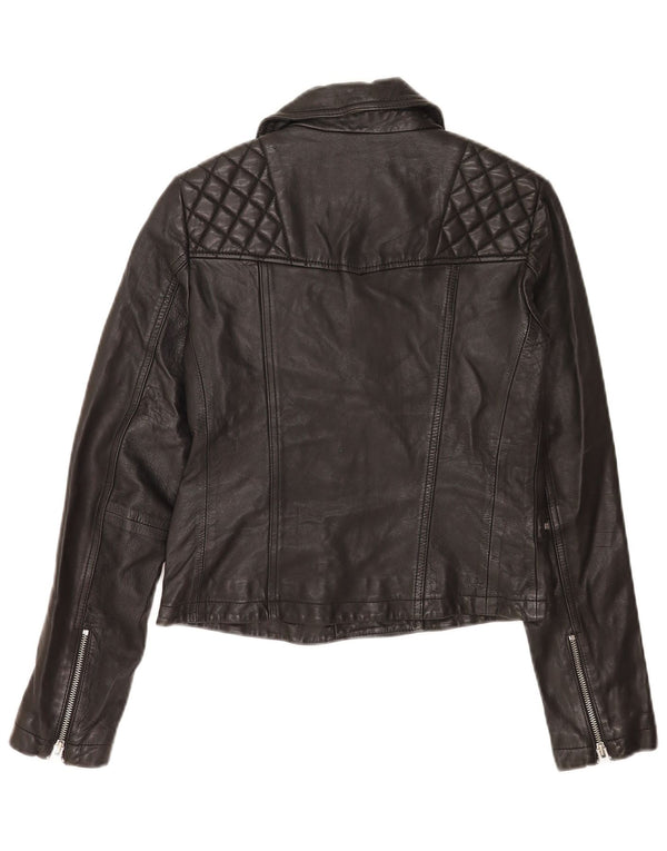 All Saints Damen Crop Leder Bikerjacke UK 8 Small Schwarz