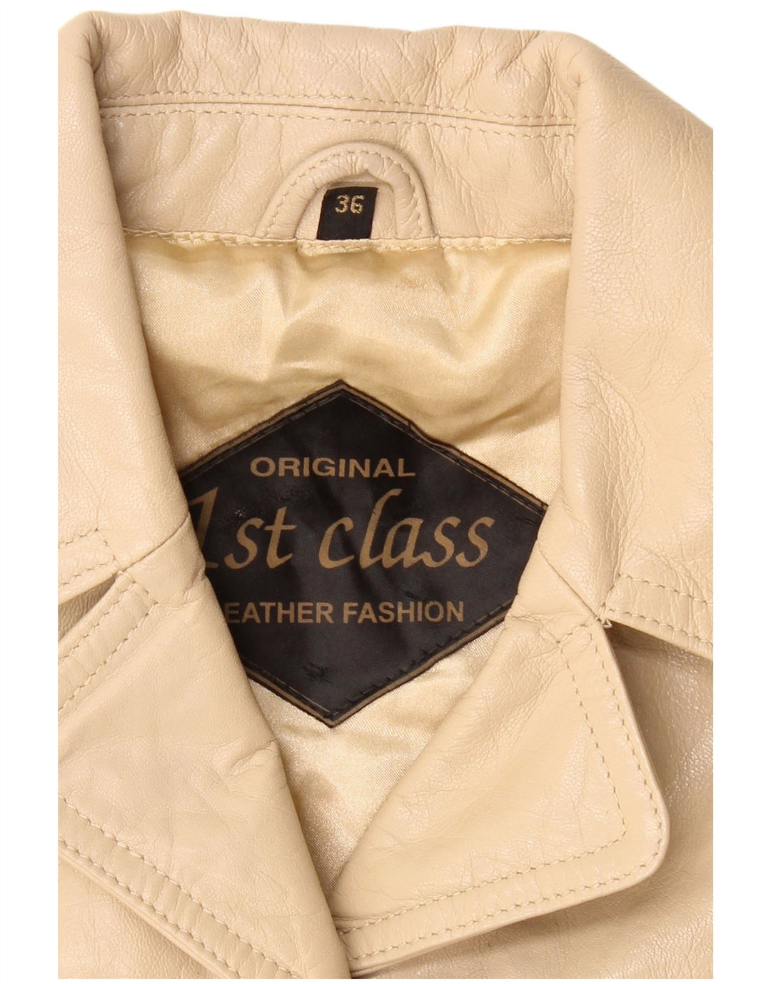 VINTAGE Damen Blazerjacke aus Leder mit 4 Knöpfen IT 36 XS Beiges Leder