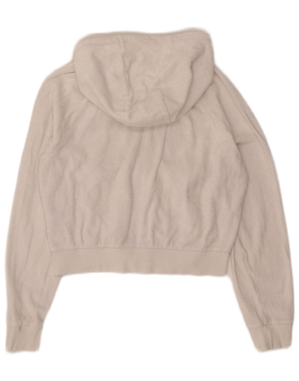 Ellesse Womens Crop Oversized Velvet Zip Hoodie Sweater UK 10 Small Weiß