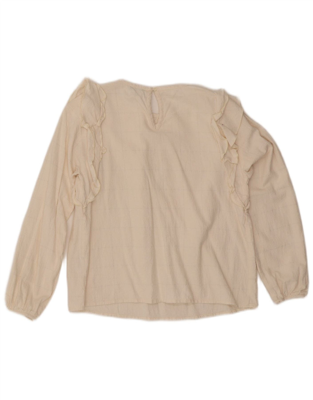 Benetton Mädchen-Blusenoberteil mit Rüschen vorne, 11–12 Jahre, 2XL, gebrochenes Weiß, kariert