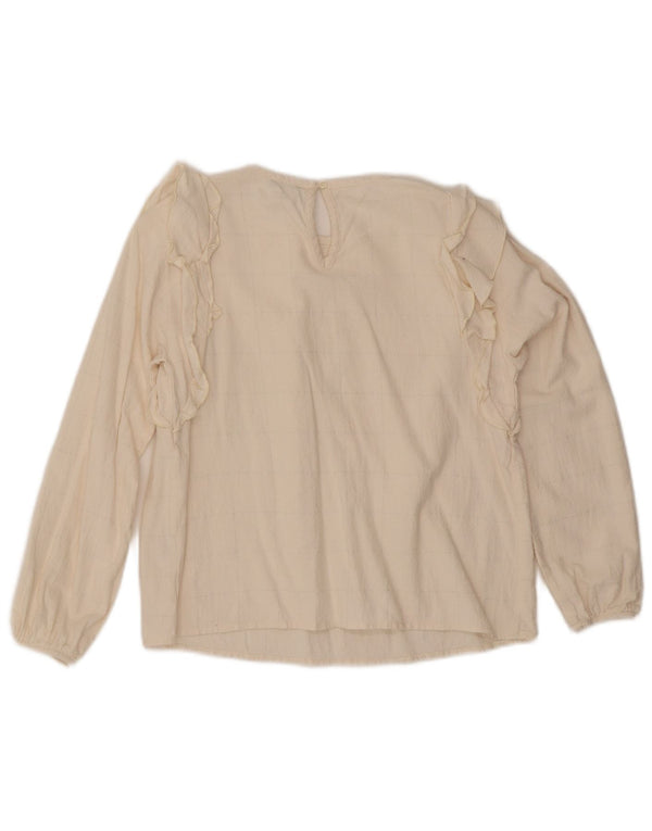 Benetton Mädchen-Blusenoberteil mit Rüschen vorne, 11–12 Jahre, 2XL, gebrochenes Weiß, kariert