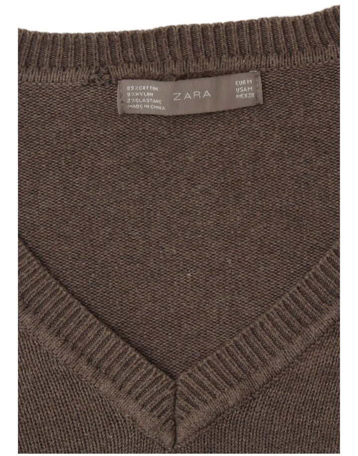 Zara Damen Pullover mit V-Ausschnitt, UK 14, Mittelbraun